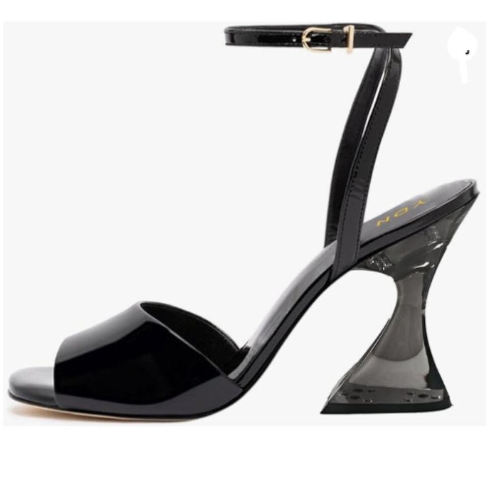 YDN Black Transparent Heeled Sandals Open Toe High Heel Buckled Strap Party Shoe